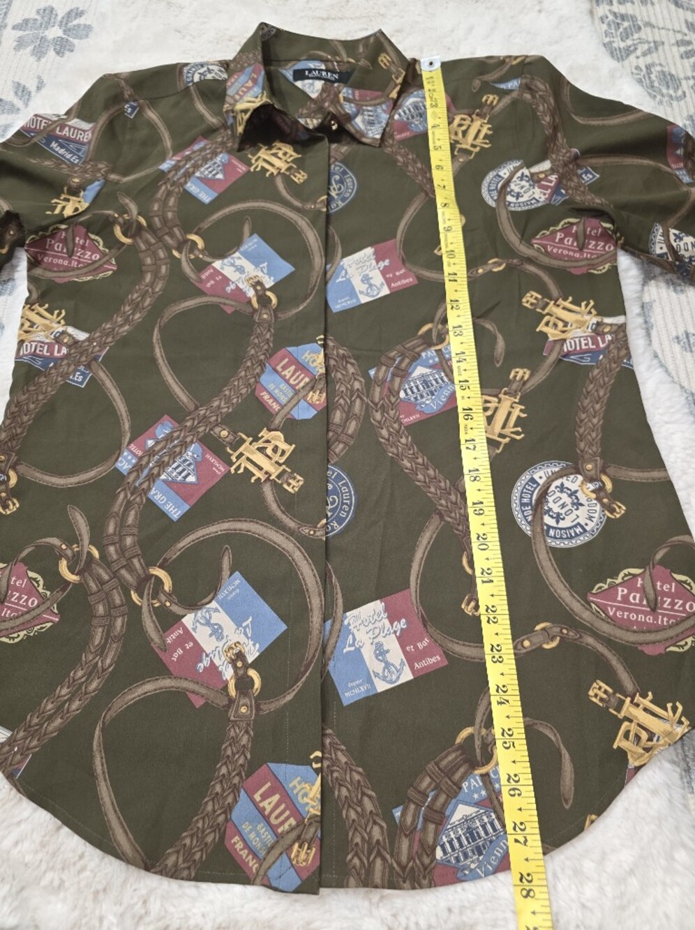 Lauren Ralph Lauren Classic Fit Belt Print Crepe Shirt Medium Excellent - Picture 7 of 8